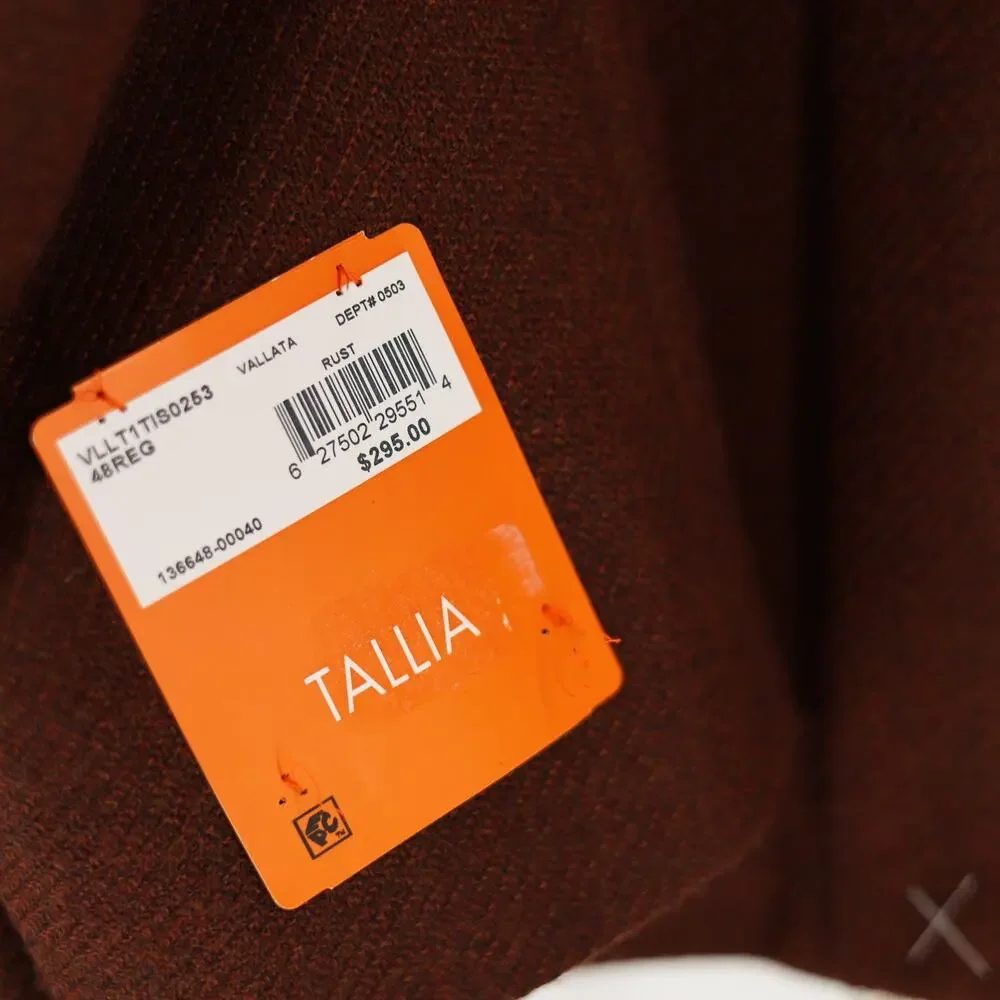 Tallia Men's Solid Rust Brown Wool Blend Classic Slim-Fit Sport Coat Size 48R